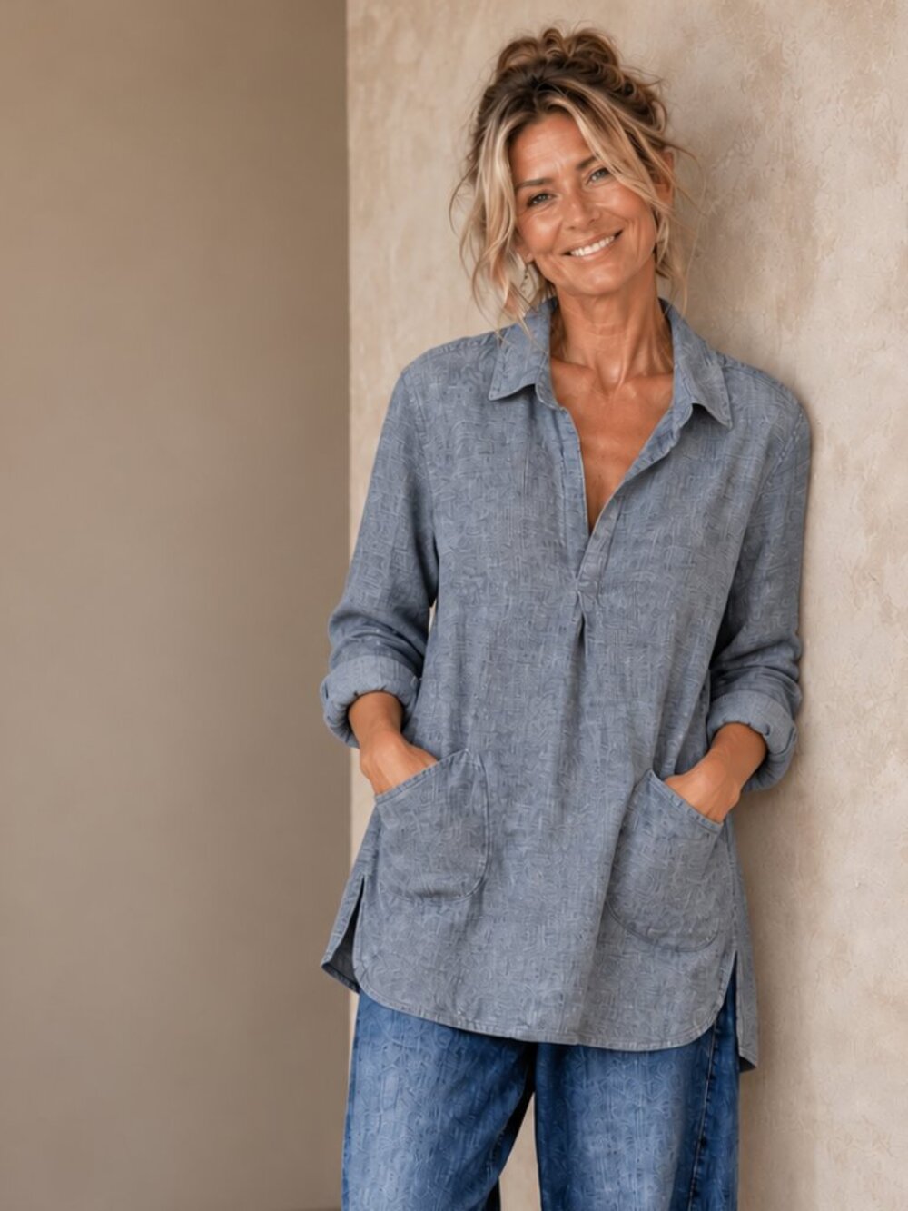 Linen/cotton blend tunic shirt